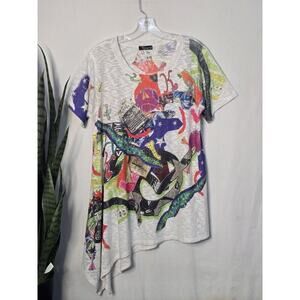 Inoah Crew Neck Tunic Top Women's Size Medium Multicolor Abstract Print Bohemian